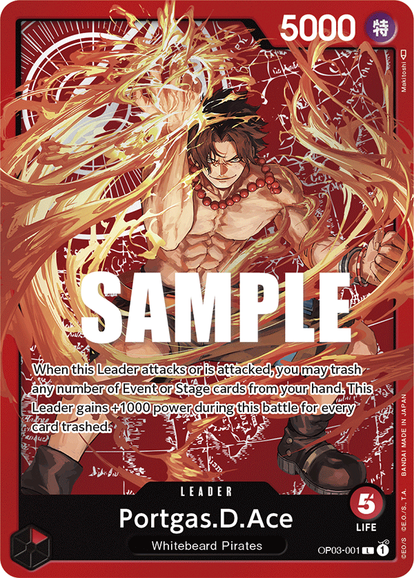 Portgas.D.Ace OP03-001, the L printing from OP-03 of the One Piece Card Game