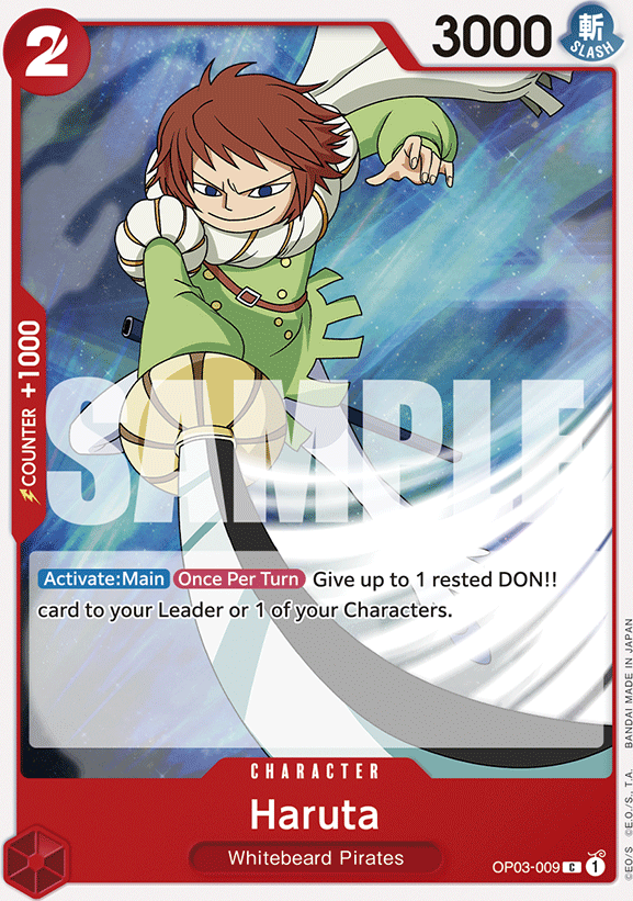 Haruta OP03-009, the C printing from OP-03 of the One Piece Card Game