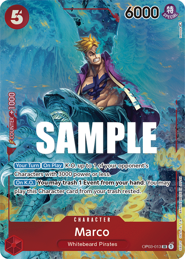 Marco OP03-013, the SR printing from OP-03 of the One Piece Card Game
