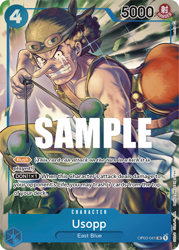 Usopp OP03-041, the SR printing from OP-03 of the One Piece Card Game