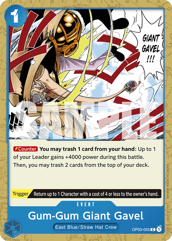 Gum-Gum Giant Gavel OP03-055, the C printing from OP-03 of the One Piece Card Game