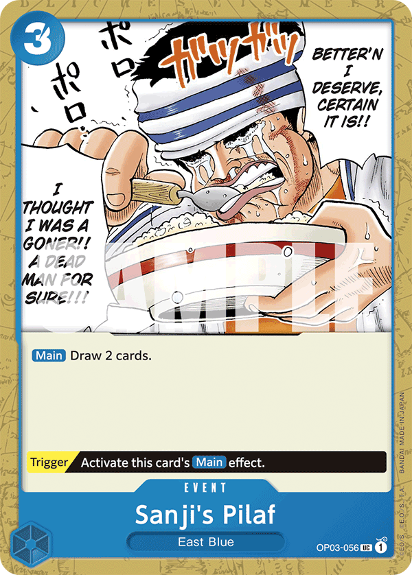 Sanji's Pilaf OP03-056, the UC printing from OP-03 of the One Piece Card Game