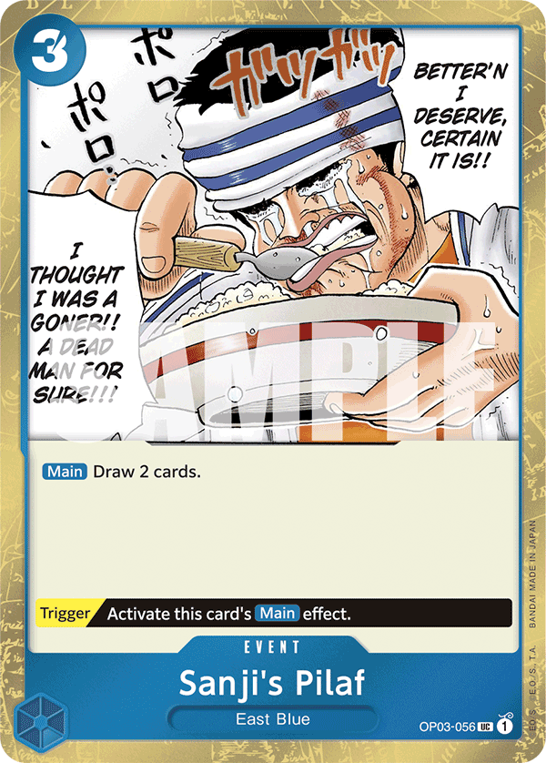Sanji's Pilaf OP03-056, the UC printing from OP-03 of the One Piece Card Game