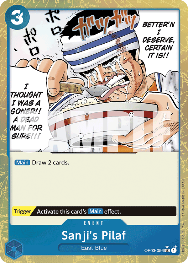 Sanji's Pilaf OP03-056, the UC printing from OP-03 of the One Piece Card Game