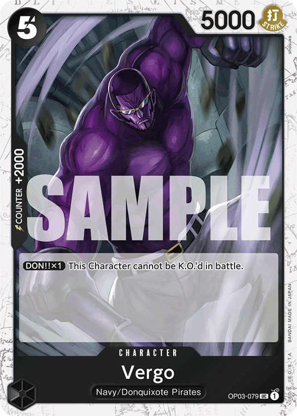 Vergo OP03-079, the UC printing from OP-03 of the One Piece Card Game