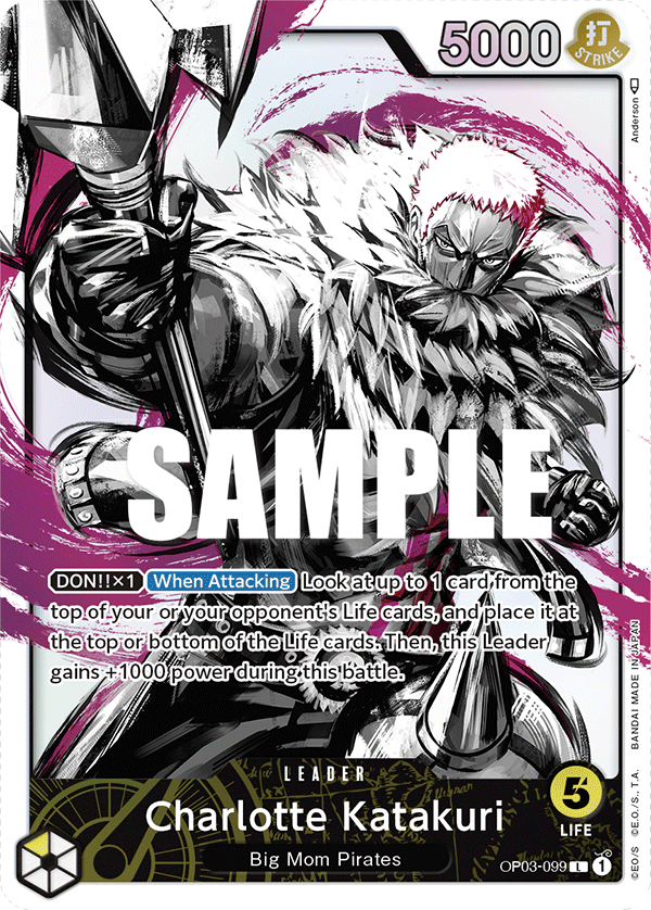 Charlotte Katakuri OP03-099, the L printing from OP-03 of the One Piece Card Game