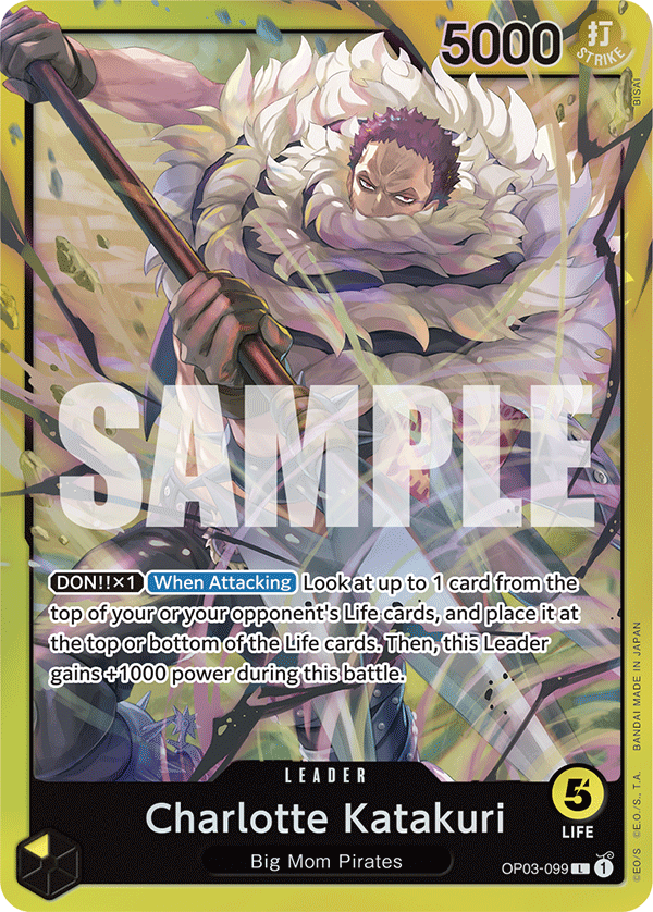 Charlotte Katakuri OP03-099, the L printing from OP-03 of the One Piece Card Game