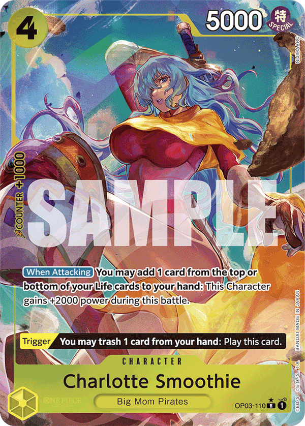 Charlotte Smoothie OP03-110, the R printing from OP-03 of the One Piece Card Game
