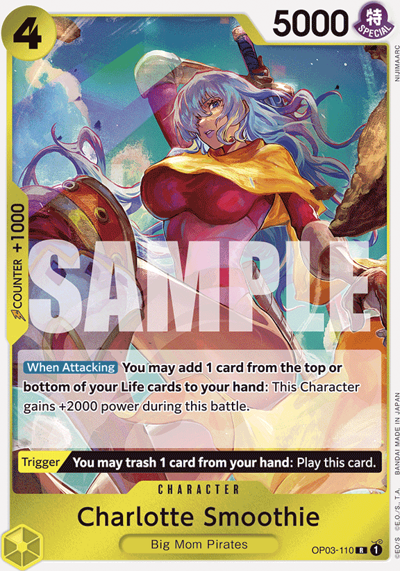 Charlotte Smoothie OP03-110, the R printing from OP-03 of the One Piece Card Game