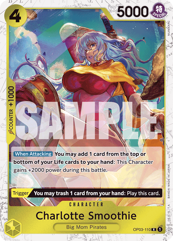 Charlotte Smoothie OP03-110, the R printing from OP-03 of the One Piece Card Game