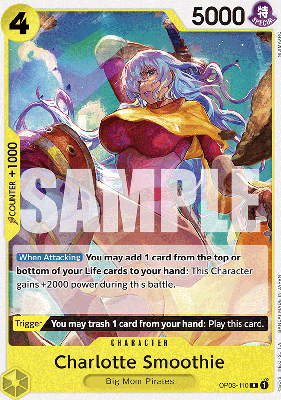 Charlotte Smoothie OP03-110, the R printing from OP-03 of the One Piece Card Game