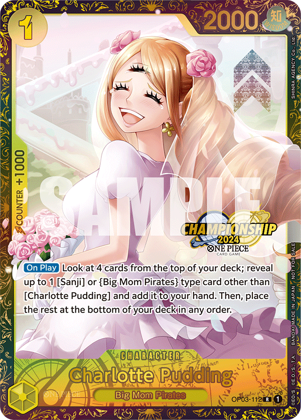 Charlotte Pudding OP03-112, the R printing from OP-03 of the One Piece Card Game
