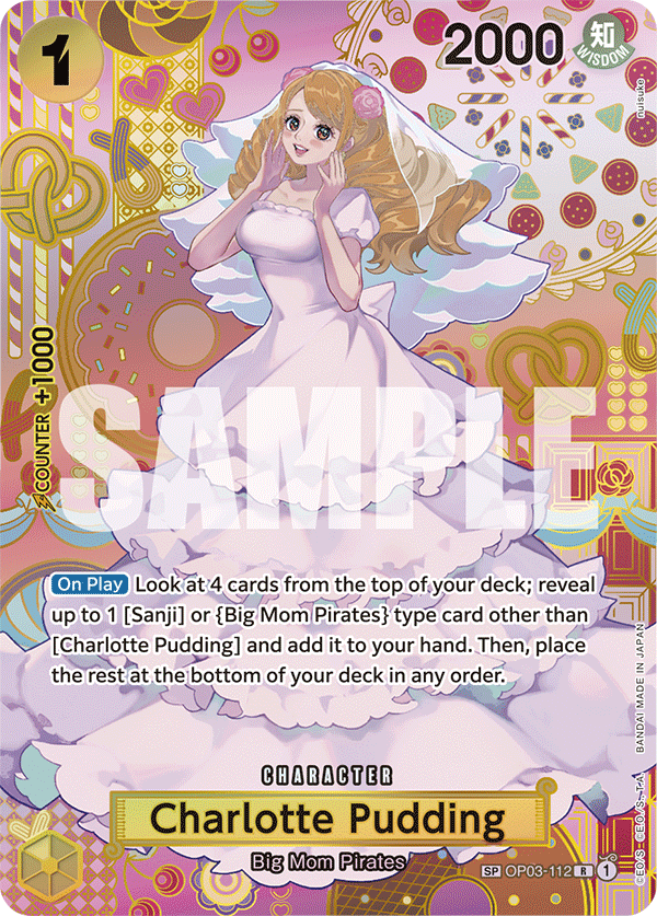 Charlotte Pudding OP03-112, the SP printing from OP-03 of the One Piece Card Game