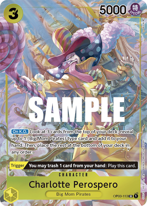 Charlotte Perospero OP03-113, the SR printing from OP-03 of the One Piece Card Game
