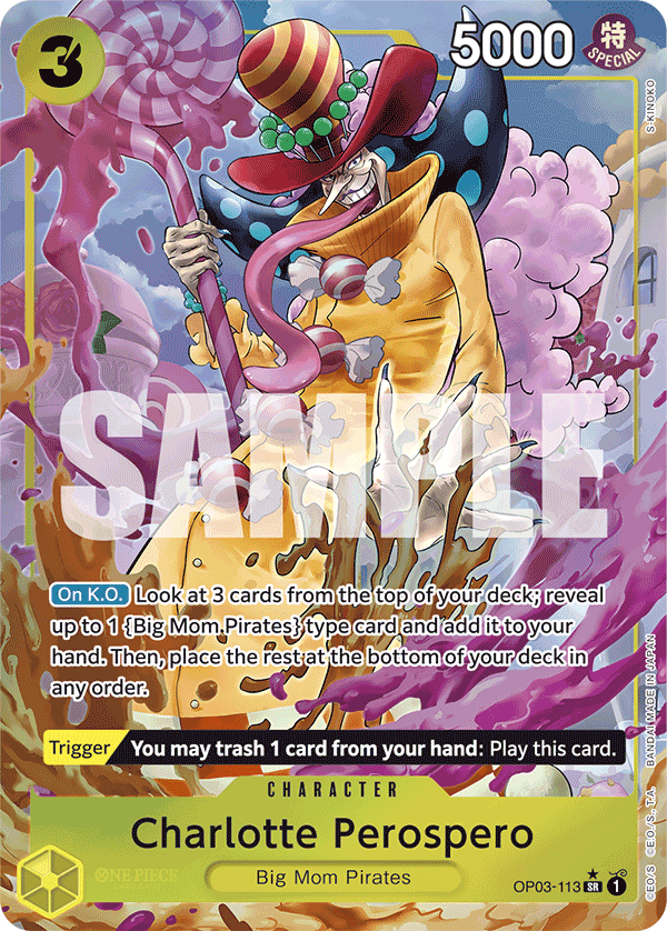 Charlotte Perospero OP03-113, the SR printing from OP-03 of the One Piece Card Game