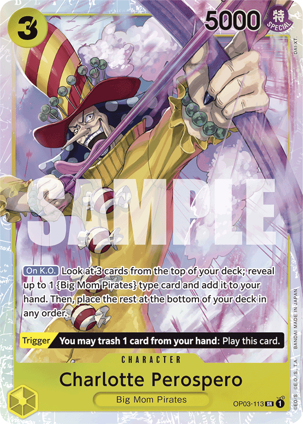 Charlotte Perospero OP03-113, the SR printing from OP-03 of the One Piece Card Game