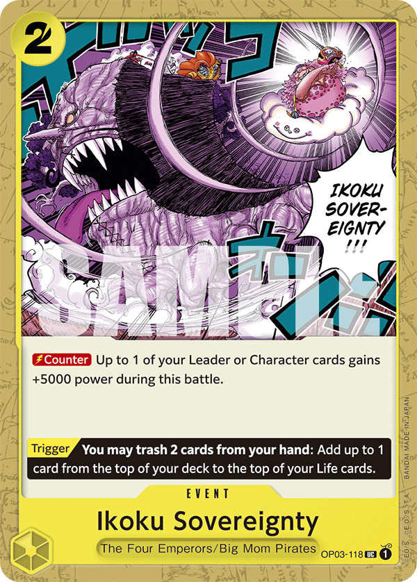 Ikoku Sovereignty OP03-118, the UC printing from OP-03 of the One Piece Card Game