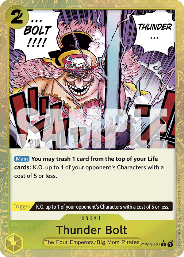 Thunder Bolt OP03-121, the C printing from OP-03 of the One Piece Card Game