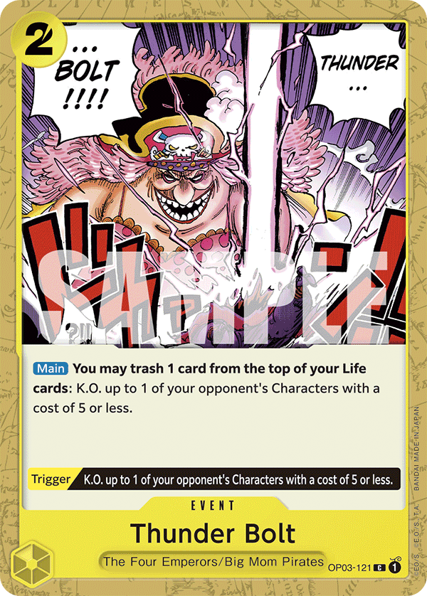 Thunder Bolt OP03-121, the C printing from OP-03 of the One Piece Card Game