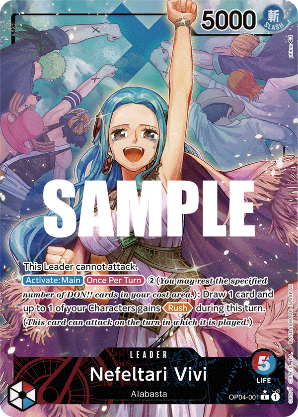 Nefeltari Vivi OP04-001, the L printing from OP-04 of the One Piece Card Game