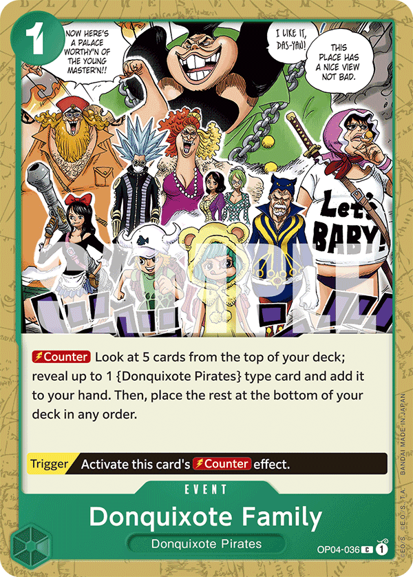 Donquixote Family OP04-036, the C printing from OP-04 of the One Piece Card Game