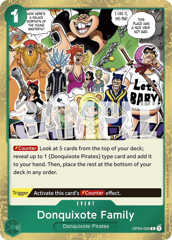Donquixote Family OP04-036, the C printing from OP-04 of the One Piece Card Game