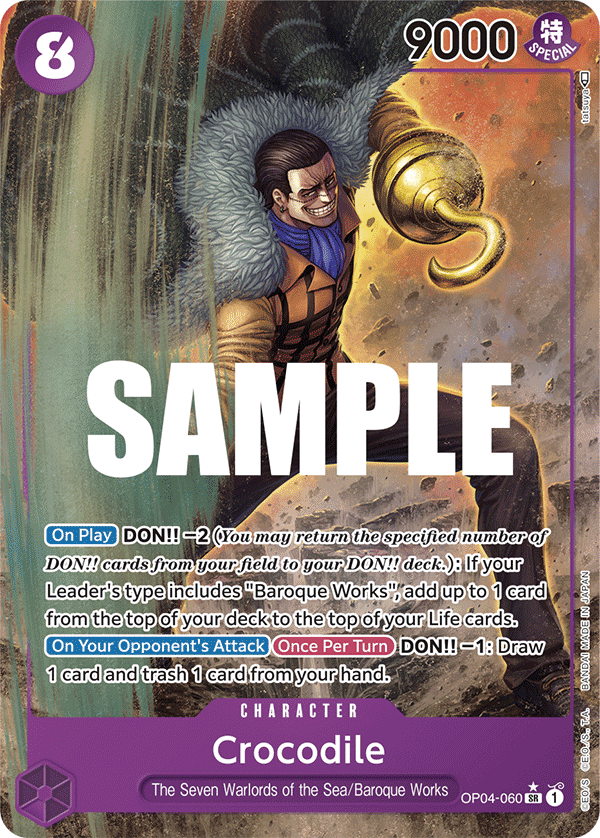 Crocodile OP04-060, the SR printing from OP-04 of the One Piece Card Game
