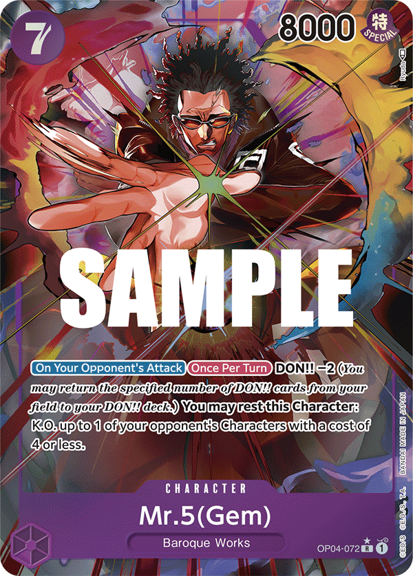 Mr.5 OP04-072, the R printing from OP-04 of the One Piece Card Game