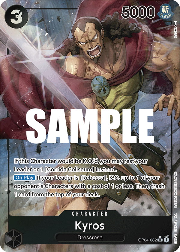 Kyros OP04-082, the R printing from OP-04 of the One Piece Card Game