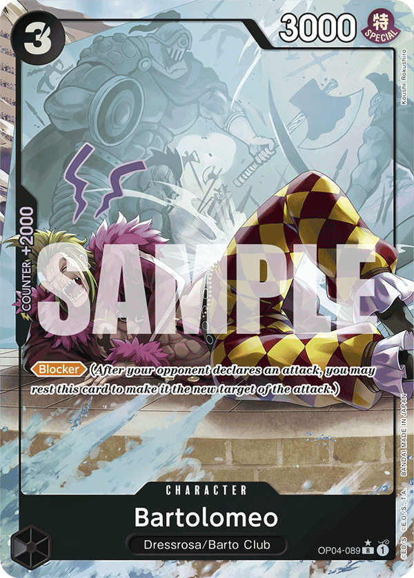 Bartolomeo OP04-089, the R printing from OP-04 of the One Piece Card Game