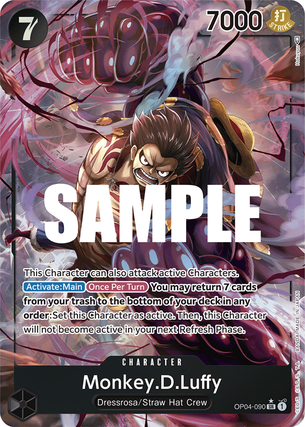 Monkey D. Luffy OP04-090, the SR printing from OP-04 of the One Piece Card Game