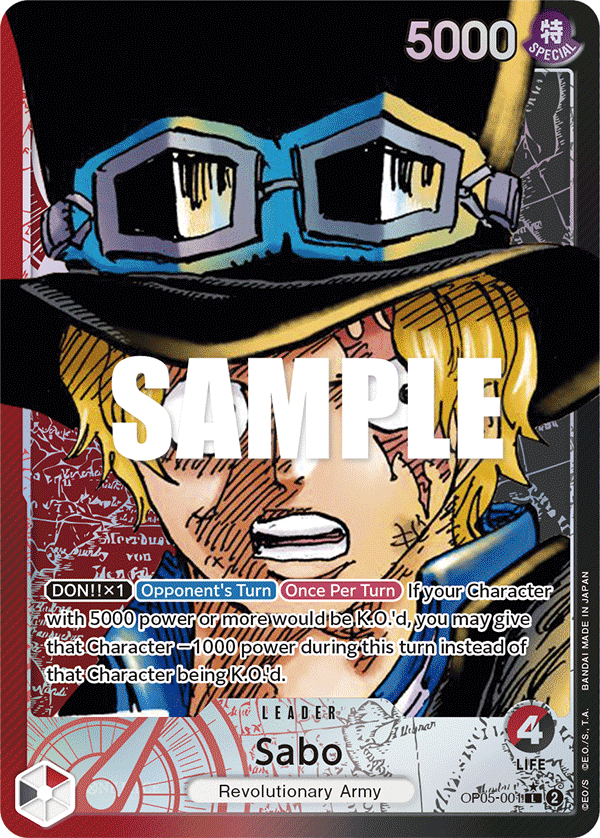 Sabo OP05-001, the L printing from OP-05 of the One Piece Card Game
