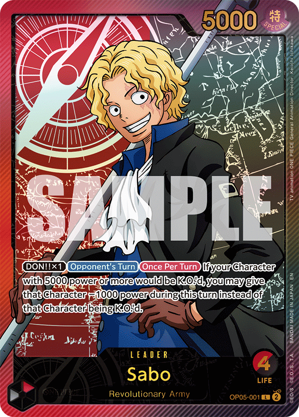 Sabo OP05-001, the L printing from OP-05 of the One Piece Card Game