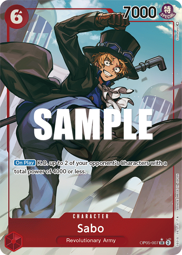 Sabo OP05-007, the SR printing from OP-05 of the One Piece Card Game