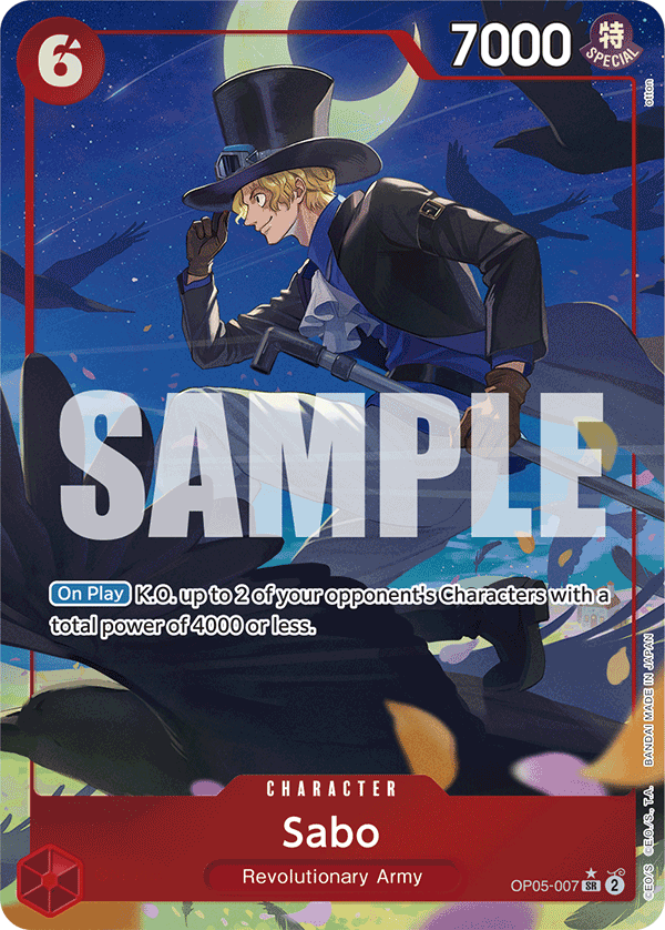 Sabo OP05-007, the SR printing from OP-05 of the One Piece Card Game