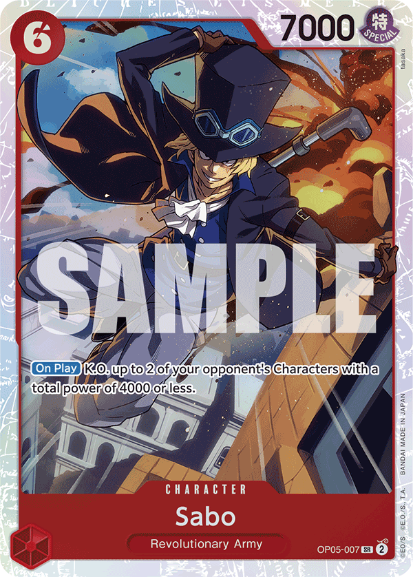 Sabo OP05-007, the SR printing from OP-05 of the One Piece Card Game