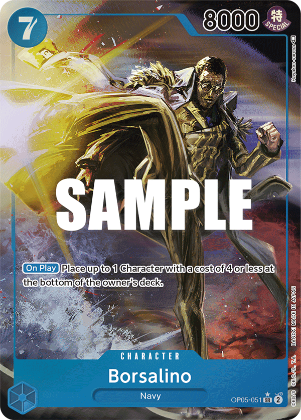 Borsalino OP05-051, the SR printing from OP-05 of the One Piece Card Game