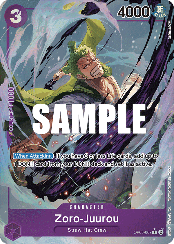 Zoro-Juurou OP05-067, the R printing from OP-05 of the One Piece Card Game