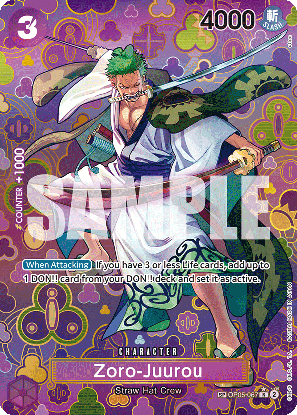 Zoro-Juurou OP05-067, the SP printing from OP-05 of the One Piece Card Game