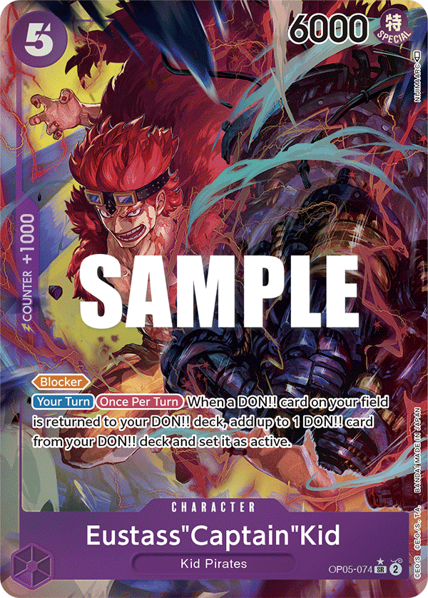 Eustass"Captain"Kid OP05-074, the SR printing from OP-05 of the One Piece Card Game
