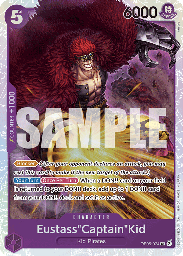 Eustass"Captain"Kid OP05-074, the SR printing from OP-05 of the One Piece Card Game