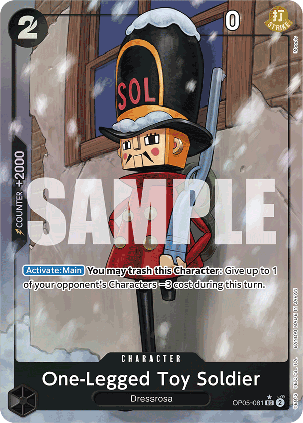 One-Legged Toy Soldier OP05-081, the UC printing from OP-05 of the One Piece Card Game
