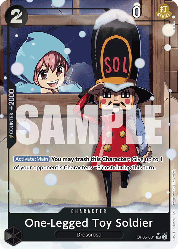 One-Legged Toy Soldier OP05-081, the UC printing from OP-05 of the One Piece Card Game