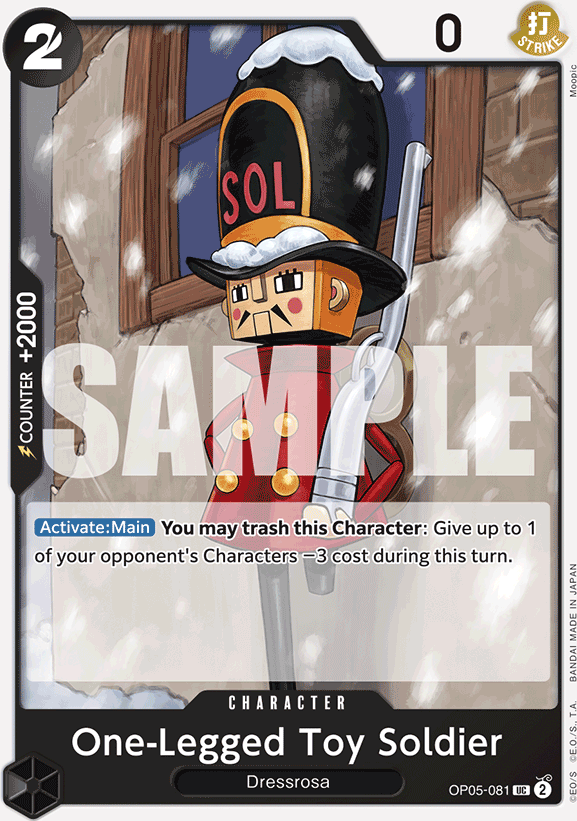 One-Legged Toy Soldier OP05-081, the UC printing from OP-05 of the One Piece Card Game