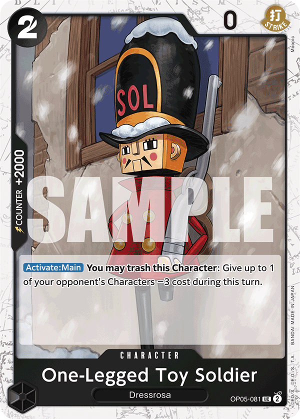 One-Legged Toy Soldier OP05-081, the UC printing from OP-05 of the One Piece Card Game