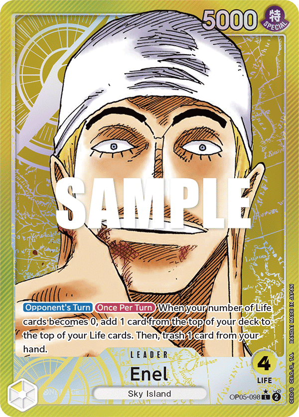 Enel OP05-098, the L printing from OP-05 of the One Piece Card Game