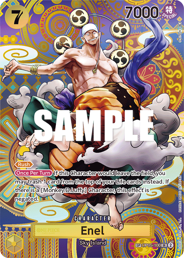 Enel OP05-100, the SP printing from OP-05 of the One Piece Card Game