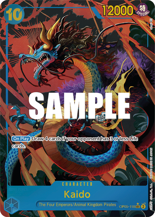 Kaido OP05-118, the SEC printing from OP-05 of the One Piece Card Game