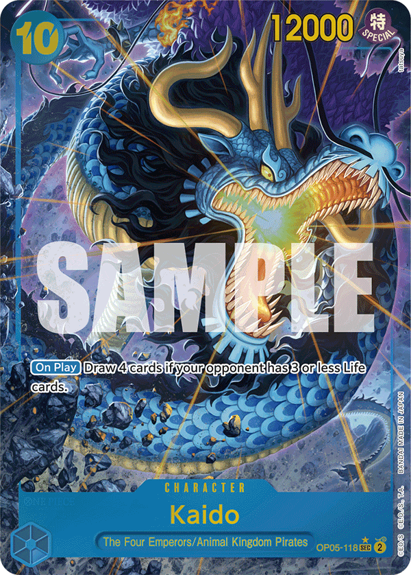 Kaido OP05-118, the SEC printing from OP-05 of the One Piece Card Game