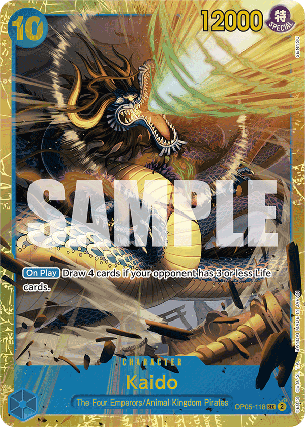 Kaido OP05-118, the SEC printing from OP-05 of the One Piece Card Game